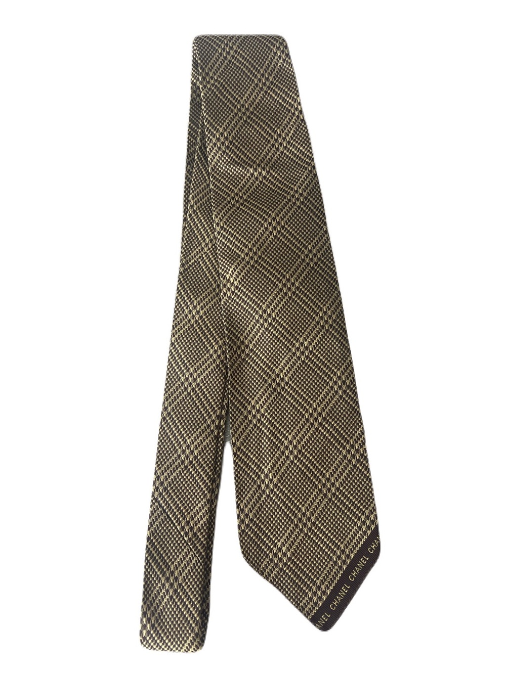 CHANEL Black and Brown Checked Silk Tie